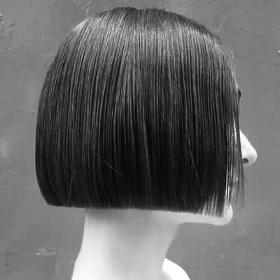 Sharp, precision-cut bob in profile